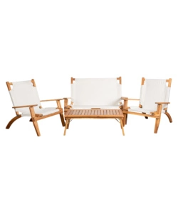 SET DA ESTERNO PIEGHEVOLE EUROGARDEN "PRIMAVERA" IN LEGNO DI ACACIA E POLIESTERE ECRÙ 4 SEDUTE E TAVOLINO