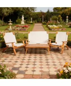 SET DA ESTERNO PIEGHEVOLE EUROGARDEN "PRIMAVERA" IN LEGNO DI ACACIA E POLIESTERE ECRÙ 4 SEDUTE E TAVOLINO