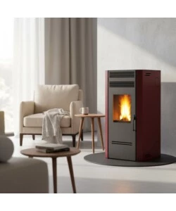 Stufa a pellet canalizzata Caris "Bluma" bordeaux 7,5 kW