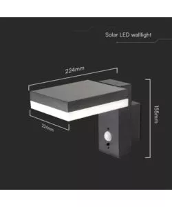APPLIQUE SOLARE RETTANGOLARE CON SENSORE 3000K IP44, 22,9X13X15,5CM