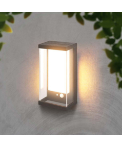 APPLIQUE GRIGIO SCURO A LED CON PANNELLO SOLARE 3000K, 8,3X12,6X25,2 CM