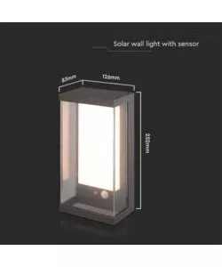 APPLIQUE GRIGIO SCURO A LED CON PANNELLO SOLARE 3000K, 8,3X12,6X25,2 CM