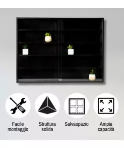 VETRINETTA ESPOSITORE PER COLLEZIONISMO BELLAHOME NERO CON ANTE IN VETRO TEMPERATO 80X11X60 CM