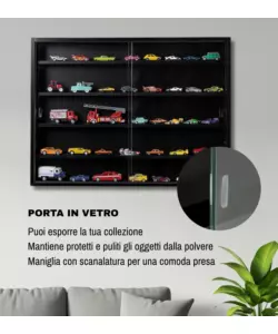 VETRINETTA ESPOSITORE PER COLLEZIONISMO BELLAHOME NERO CON ANTE IN VETRO TEMPERATO 80X11X60 CM