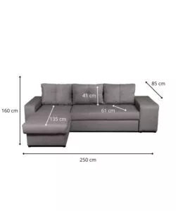 DIVANO LETTO "VIRGINIA" CON CASSETTONE E PENISOLA REVERSIBILE, 250X160X85 CM