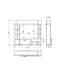 PARETE DA SOGGIORNO "VENEZIA" QUERCIA E NERO, 172X33X157 CM