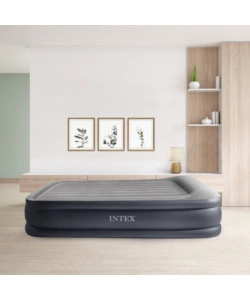 MATERASSO MATRIMONIALE AUTOGONFIANTE INTEX "AIRBED DURA-BEAM DELUXE PILLOW REST RAISED" COLORE GRIGIO CHIARO E POMPA INTEGRATA, 152X203X42 CM - COD. 64136ND
