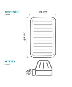 MATERASSO SINGOLO AUTOGONFIANTE INTEX "AIRBED DURA-BEAM COMFORT-PLUSH ELEVATED" COLORE GRIGIO CHIARO, 99X191X46 CM - COD. 64412ND