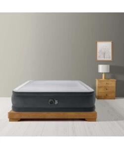 MATERASSO MATRIMONIALE AUTOGONFIANTE INTEX "AIRBED DURA-BEAM COMFORT-PLUSH ELEVATED" COLORE GRIGIO CHIARO E POMPA INTEGRATA 152X203X46 CM - COD. 64414ND