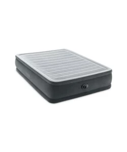 MATERASSO MATRIMONIALE AUTOGONFIANTE INTEX "AIRBED DURA-BEAM COMFORT-PLUSH ELEVATED" COLORE GRIGIO CHIARO E POMPA INTEGRATA 152X203X46 CM - COD. 64414ND