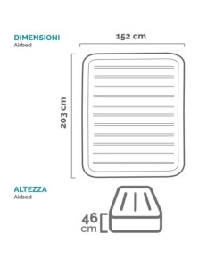MATERASSO MATRIMONIALE AUTOGONFIANTE INTEX "AIRBED DURA-BEAM COMFORT-PLUSH ELEVATED" COLORE GRIGIO CHIARO E POMPA INTEGRATA 152X203X46 CM - COD. 64414ND
