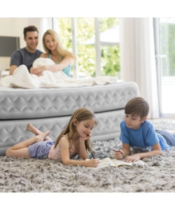 MATERASSO SINGOLO AUTOGONFIANTE "AIRBED DURA-BEAM SUPREME AIR-FLOW" COLORE GRIGIO CHIARO CON POMPA INTEGRATA, 99X191X51 CM - COD. 64488ND