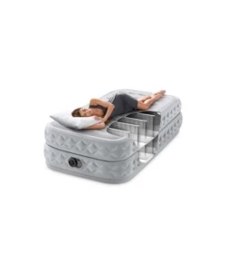 MATERASSO SINGOLO AUTOGONFIANTE "AIRBED DURA-BEAM SUPREME AIR-FLOW" COLORE GRIGIO CHIARO CON POMPA INTEGRATA, 99X191X51 CM - COD. 64488ND