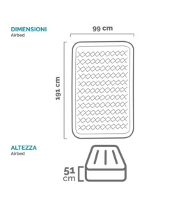 MATERASSO SINGOLO AUTOGONFIANTE "AIRBED DURA-BEAM SUPREME AIR-FLOW" COLORE GRIGIO CHIARO CON POMPA INTEGRATA, 99X191X51 CM - COD. 64488ND