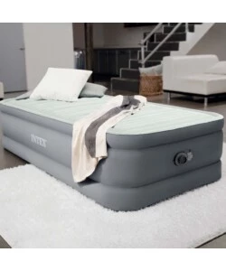 MATERASSO SINGOLO AUTOGONFIANTE INTEX "AIRBED DURA-BEAM PREMAIRE I" COLORE GRIGIO CHIARO E POMPA INTEGRATA, 99X191X46 CM - COD. 64902ND