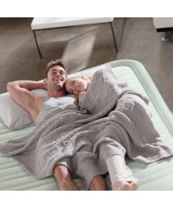 MATERASSO MATRIMONIALE AUTOGONFIANTE INTEX "AIRBED DURA-BEAM PREMAIRE I" COLORE GRIGIO CHIARO E POMPA INTEGRATA, 152X203X46 CM - COD. 64906ND