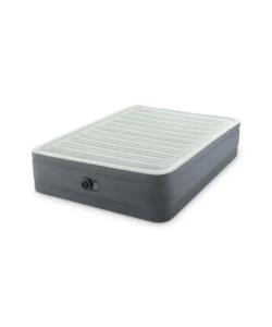 MATERASSO MATRIMONIALE AUTOGONFIANTE INTEX "AIRBED DURA-BEAM PREMAIRE I" COLORE GRIGIO CHIARO E POMPA INTEGRATA, 152X203X46 CM - COD. 64906ND