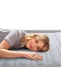 MATERASSO MATRIMONIALE AUTOGONFIANTE INTEX "AIRBED DURA-BEAM COMFORT-PLUSH MID-RISE" COLORE GRIGIO CHIARO E POMPA INTEGRATA, 152X203X33 CM - COD. 67770ND