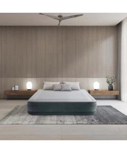MATERASSO MATRIMONIALE AUTOGONFIANTE INTEX "AIRBED DURA-BEAM COMFORT-PLUSH MID-RISE" COLORE GRIGIO CHIARO E POMPA INTEGRATA, 152X203X33 CM - COD. 67770ND