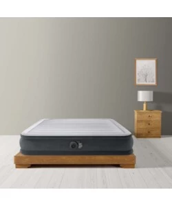 MATERASSO MATRIMONIALE AUTOGONFIANTE INTEX "AIRBED DURA-BEAM COMFORT-PLUSH MID-RISE" COLORE GRIGIO CHIARO E POMPA INTEGRATA, 152X203X33 CM - COD. 67770ND