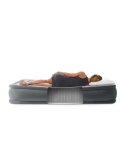 MATERASSO MATRIMONIALE AUTOGONFIANTE INTEX "AIRBED DURA-BEAM COMFORT-PLUSH MID-RISE" COLORE GRIGIO CHIARO E POMPA INTEGRATA, 152X203X33 CM - COD. 67770ND