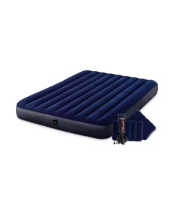 MATERASSO MATRIMONIALE GONFIABILE INTEX "AIRBED DURA-BEAM STANDARD CLASSIC DOWNY" COLORE BLU CON POMPA MANUALE E DUE CUSCINI, 152X203X25 CM - COD. 64765