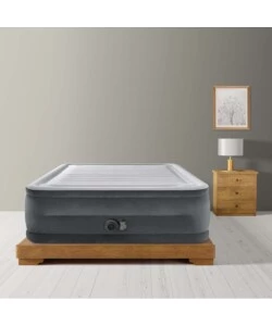 MATERASSO MATRIMONIALE AUTOGONFIANTE INTEX "AIRBED DURA-BEAM COMFORT-PLUSH HIGH-RISE" COLORE GRIGIO CHIARO E POMPA INTEGRATA, 152X203X56 CM - COD. 64418ND