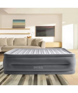 MATERASSO MATRIMONIALE AUTOGONFIANTE INTEX "AIRBED DURA-BEAM COMFORT-PLUSH HIGH-RISE" COLORE GRIGIO CHIARO E POMPA INTEGRATA, 152X203X56 CM - COD. 64418ND