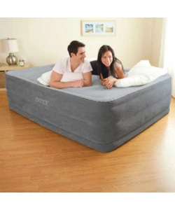 MATERASSO MATRIMONIALE AUTOGONFIANTE INTEX "AIRBED DURA-BEAM COMFORT-PLUSH HIGH-RISE" COLORE GRIGIO CHIARO E POMPA INTEGRATA, 152X203X56 CM - COD. 64418ND