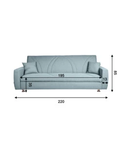 DIVANO LETTO CONTENITORE BELLAHOME "EVA" 3 POSTI COLORE GRIGIO MENTA, 220X84X85 CM