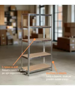 SCAFFALE IN METALLO 5 RIPIANI EASY SYSTEM PORTATA 875 KG 90X40X180 CM