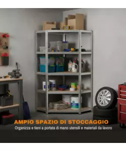 SCAFFALE ANGOLARE IN METALLO EASY SYSTEM CON 5 RIPIANI IN MDF, 90X90X40X40X180 CM