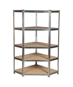 SCAFFALE ANGOLARE IN METALLO EASY SYSTEM CON 5 RIPIANI IN MDF, 90X90X40X40X180 CM