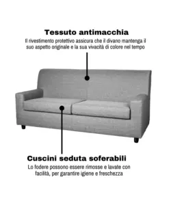 DIVANO BELLAHOME "ESTER" 3 POSTI IN TESSUTO GRIGIO SCURO 187X80X85 CM