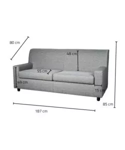 DIVANO "ESTER" 3 POSTI IN TESSUTO GRIGIO SCURO, 187X80X85 CM
