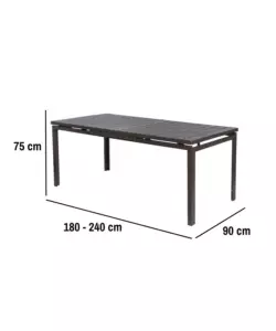 TAVOLO DA ESTERNO ALLUNGABILE "CALIFORNIA" IN FERRO E POLIETILENE ANTRACITE 180/240X90X75 CM