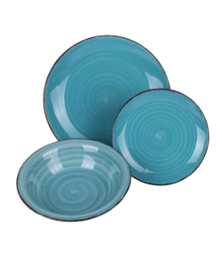 Set Di 6 Piatti Frutta In Porcellana Baita Acqua - Diametro 19 Cm, Colore Azzurro, Lavabile In Lavastoviglie E Microonde