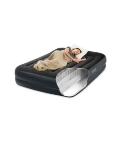 MATERASSO MATRIMONIALE AUTOGONFIANTE INTEX "DURA-BEAM PILLOW REST RAISED" COLORE BLU SCURO CON POMPA ELETTRICA INCLUSA, 152X203X42 CM - COD. 64124ND