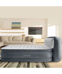 MATERASSO MATRIMONIALE AUTOGONFIANTE INTEX "DURA-BEAM PILLOW ULTRA PUSH" COLORE GRIGIO CHIARO E POMPA ELETTRICA INCLUSA 152X236X86 CM - cod 64448ND