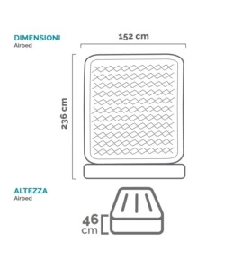 MATERASSO MATRIMONIALE AUTOGONFIANTE INTEX "DURA-BEAM PILLOW ULTRA PUSH" COLORE GRIGIO CHIARO E POMPA ELETTRICA INCLUSA 152X236X86 CM - cod 64448ND