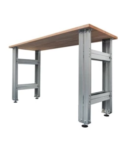 BANCO DA LAVORO CON STRUTTURA IN ACCIAIO E PIANO IN LEGNO MASSICCIO, 150X60X90 CM