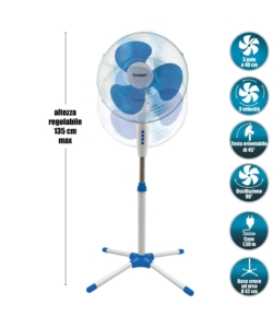 VENTILATORE A PIANTANA CON 3 PALE E 3 VELOCITÀ BIANCO 45 W