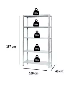 SCAFFALE IN METALLO 5 RIPIANI EASY SYSTEM PORTATA 400 KG 100X40X187 CM