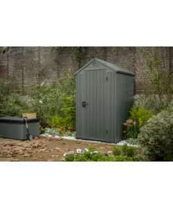 CASETTA DA GIARDINO KETER "DARWIN 4x4" IN EVOTECH+ COLORE VERDE CON PORTA BATTENTE SINGOLA 123,8X117X205,1 CM