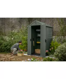 CASETTA DA GIARDINO KETER "DARWIN 4x4" IN EVOTECH+ COLORE VERDE CON PORTA BATTENTE SINGOLA 123,8X117X205,1 CM