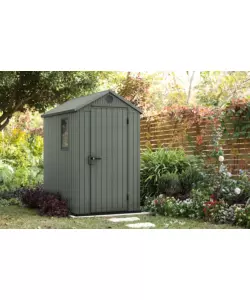 CASETTA DA GIARDINO KETER "DARWIN 4x6" IN EVOTECH+ COLORE VERDE CON PORTA BATTENTE SINGOLA 125,8X184,5X205,1 CM
