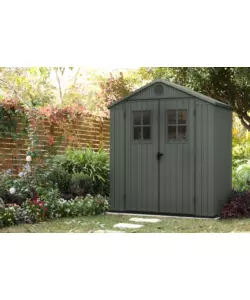CASETTA DA GIARDINO KETER "DARWIN 6x4" IN EVOTECH+ COLORE VERDE CON PORTA BATTENTE DOPPIA 190X122X221 CM