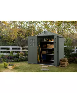 CASETTA DA GIARDINO KETER "DARWIN 6x4" IN EVOTECH+ COLORE VERDE CON PORTA BATTENTE DOPPIA 190X122X221 CM