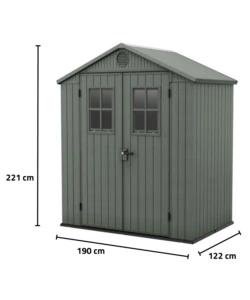 CASETTA DA GIARDINO KETER "DARWIN 6x4" IN EVOTECH+ COLORE VERDE CON PORTA BATTENTE DOPPIA 190X122X221 CM