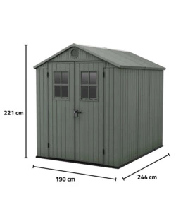 CASETTA DA GIARDINO KETER "DARWIN 6x8" IN EVOTECH+ COLORE VERDE CON PORTA BATTENTE DOPPIA 190X244X221 CM